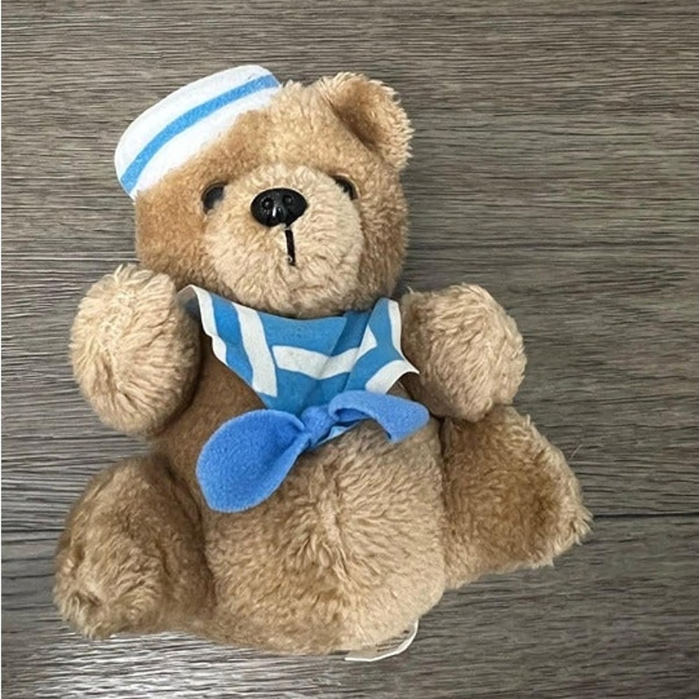 Vintage 1984 Snuggables Matey Teddy Bear Heartline Sailor Plush Brown Toy Retro